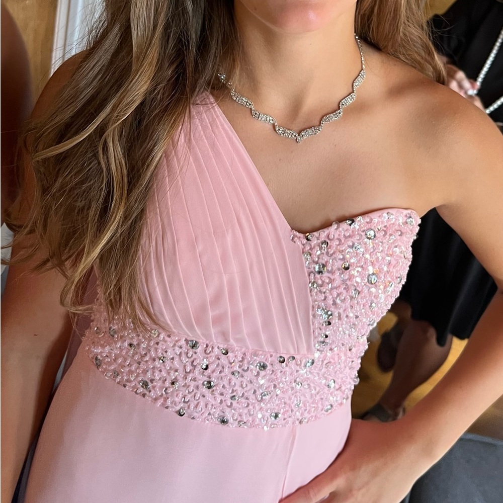 PROM SEASON! Elegant One-Shoulder Pink Dress with Embellishments (worn once)